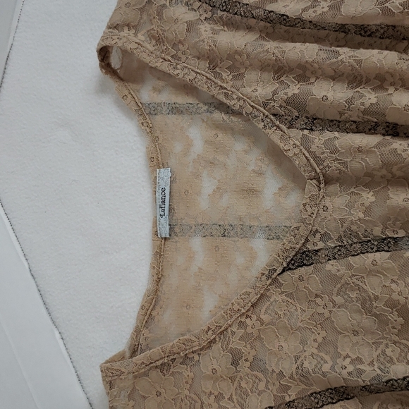 Lafiance Women's Tan Brown Lace Short Sleeve Top, M - Picture 3 of 8